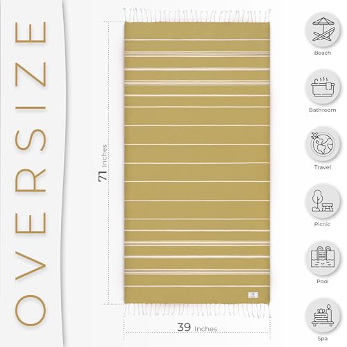 Ossano Turkish Beach Towel Quick Dry & Soft Oversized (39" x 71") - Compact, Versatile and Functional as Yoga Mat, Picnic and Travel Blanket, Cruise and Bath Towels - Mustard - color: Mustard