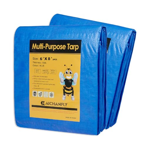 Double-Sided Waterproof Poly Tarp 6x8 Feet 5mil Thick Polyethylene Tarps, Perfect for Outdoor Use, Plastic Cover & Mat for Tent Camping Storage Boat Bikes Vehicles, 2 Pack - color: Blue-5 Mil, size: 6' x 8' 2psc