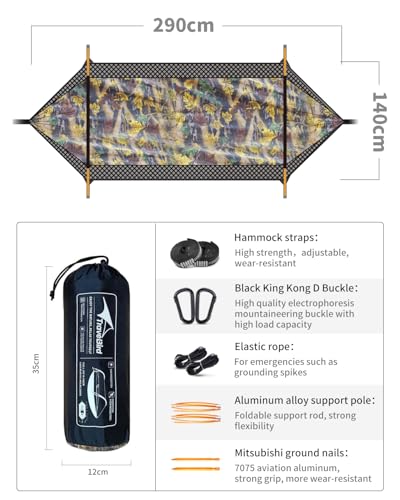 Camping Hammock Tent with Mosquito Net and Sunshade, Extra Large for 2 Person, Lightweight Hanging Hammocks Tree Straps, Bivvy Ground Tent for Outside, Hiking, and Travel - color: Hammock-camouflage