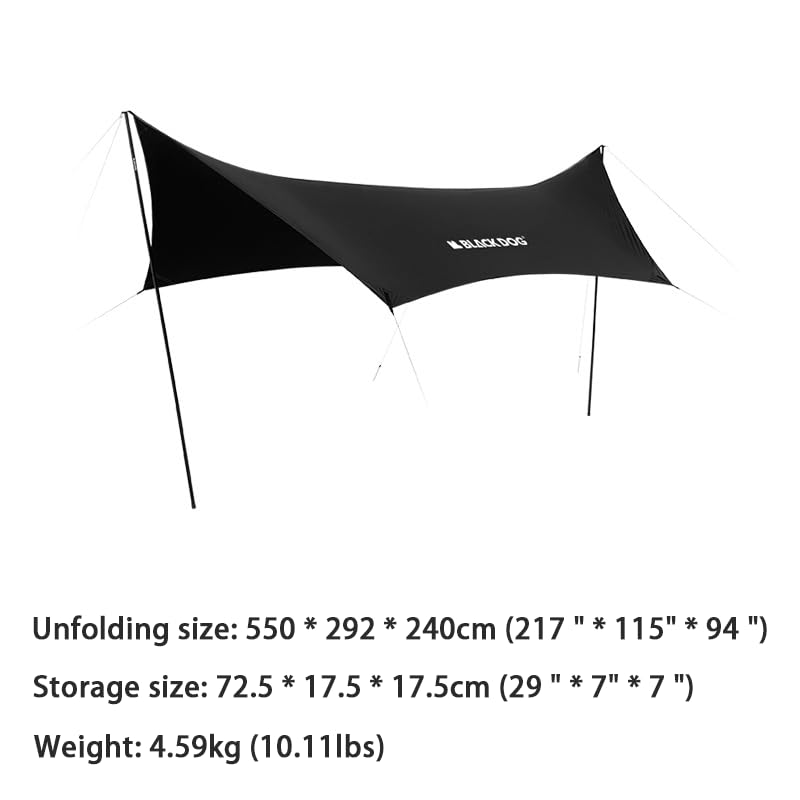Blackdog Camping Tarp with Poles, 18x9.5 Ft Large Waterproof Camping Tent Canopy, 6-10 Person PU3000mm Shade Awning for Car Camp, Hammock Rain Fly, Outdoor, Picnic Backpacking