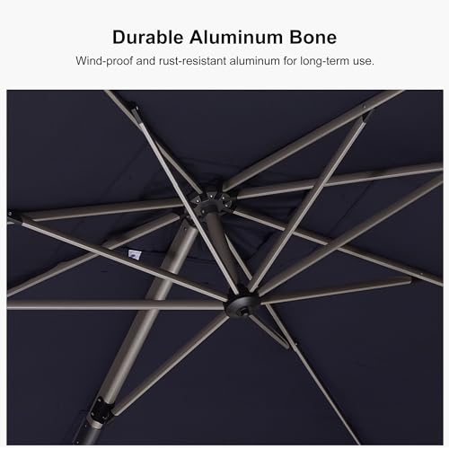 PURPLE LEAF 8' X 10' Left-right Tilting Patio Umbrella with Base Outdoor Swivel Cantilever Offset Aluminum Umbrella with Champagne Frame and 360-degree Rotation for Garden Deck Pool, Navy Blue - color: Navy Blue, size: 8' x 10'(Tilt)