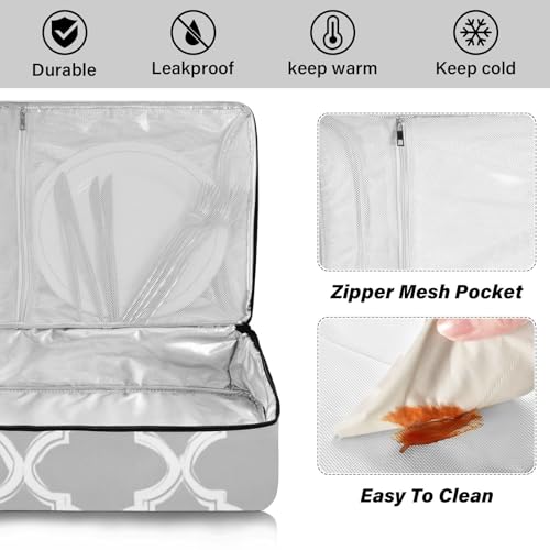 Casserole Carriers for Hot or Cold Food Reusable Casserole Dish Carrier Insulated Thermal Large Capacity Durable Perfect for Party Camping Family Gatherings Yellow Fish - color: Silver Minimalist Quatrefoil
