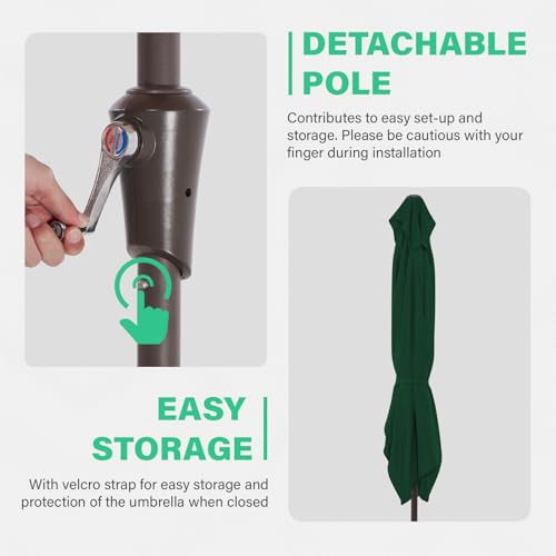 JEAREY 6.5x10 ft Rectangular Patio Umbrellas Rectangle Outdoor Umbrella with Push Button Tilt and Crank, Market Table Umbrella 6 Sturdy Ribs UV Protection for Poolside Garden Backyard Deck, Dark Green - color: Dark Green