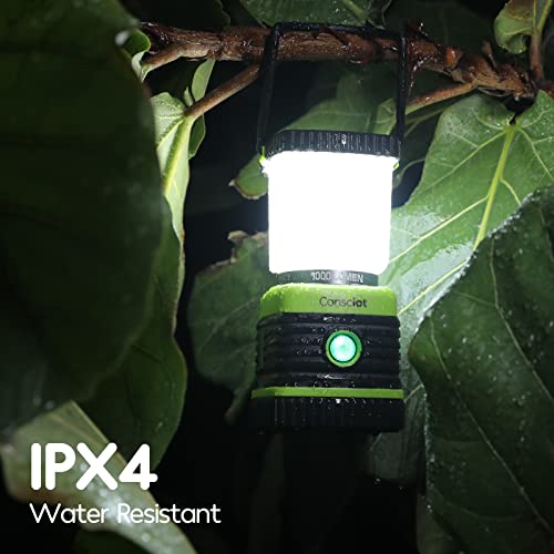 LED Camping Lantern Rechargeable, Consciot Camping Lights, 1000LM, 4 Light Modes, 4400mAh Power Bank, IPX4 Waterproof, Dimmable Tent Lights for Emergency, Power Outages, USB C Cable Included, 2 Pack - size: 1000 Lumens - 2