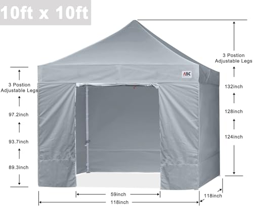 ABCCANOPY Easy Pop Up Canopy Tent with Sidewalls 10x10 Commercial -Series, Gray - color: Gray, size: 10X10