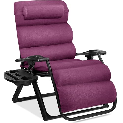 Best Choice Products Oversized Zero Gravity Chair, Folding Outdoor Patio Recliner, XL Anti Gravity Lounger w/Removable Cushion, Cup Holder, Side Tray, 350lb Capacity - Amethyst Purple - color: Amethyst Purple