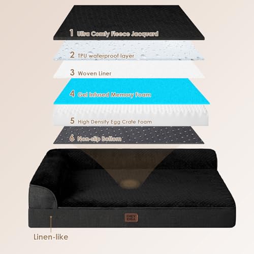 EHEYCIGA XL Dog Bed Memory Foam for Crate, Extra Large Dog Bed Orthopedic with Washable Removable Cover, Waterproof Pet Sofa Couch XLarge Size Dogs, 41x27x6.5, Black - color: Black, size: 41.0"L x 27.0"W x 6.5"Th