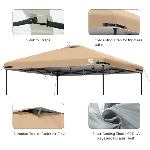 10x10 Pop Up Canopy Replacement Top Cover with Air Vent for Straight Leg Canopy Tent, Waterproof for Outdoor Garden Patio Camping Sun Shade(Frame NOT INCUDE) (Beige-2PCS) - color: Beige-2PCS