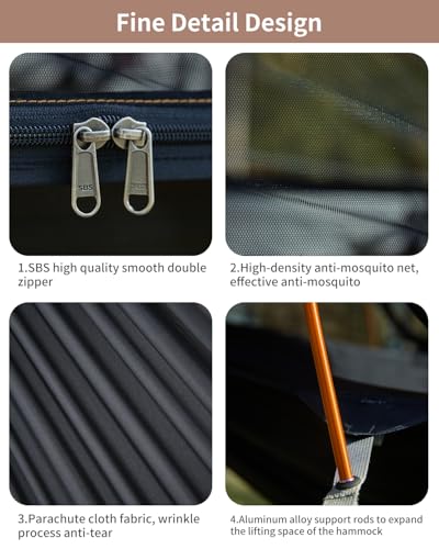 Camping Hammock Tent with Mosquito Net and Sunshade, Extra Large for 2 Person, Lightweight Hanging Hammocks Tree Straps, Bivvy Ground Tent for Outside, Hiking, and Travel - color: Hammock-brown