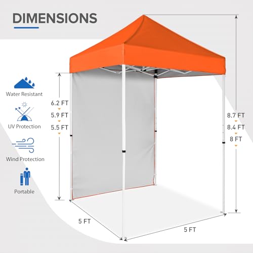 EAGLE PEAK Pop up Canopy 5x5, Outdoor Portable Canopy Tent with One Removable Sunwall, Carry Bag Included, Orange - color: Orange