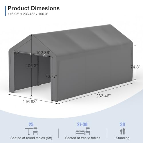 Carport, 10‘ x 20’ Heavy Duty Portable Garage All-Season Car Canopy w/Removable Sidewall & Doors, Carport Canopy Party Tent w/Water-Resistant Tarp for Backyard (Grey, 10‘ x 20’) - color: Gray, size: 10' x 20' /with side