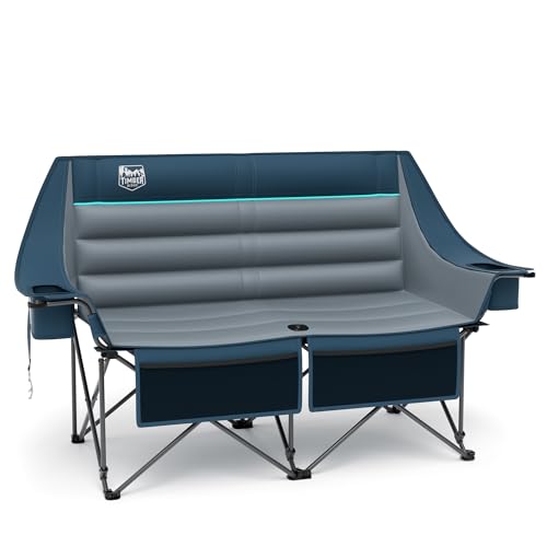 Timber Ridge Double Camping Chair, Heavy Duty Outdoor Folding Camp Couch, Loveseat Camping Chairs Perfect for Campsites, Patio/Lawn, Soccer Games or Other Youth Sports, Supports 600 lbs - color: Loveseat Blue