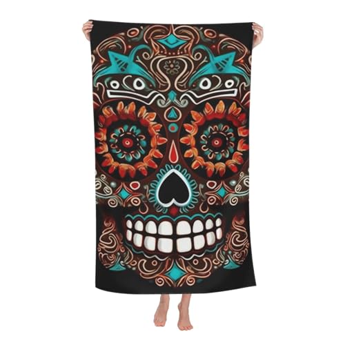 Sugar Skulls Day of the Dead Beach Towel Oversized 52 x 32 in Sand Free Pool Swim Towels for Adult Travel Blanket Lightweight Quick Dry Absorbent Bath Towels Cruise Vacation Accessories
