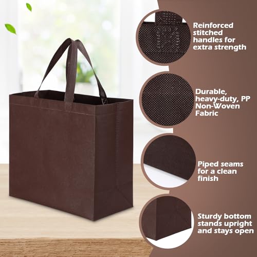 Reginary 100 PCS Reusable Totes Bags - Non Woven Grocery Handle Bags for Shop Events & Retail Store (Brown) - color: Brown