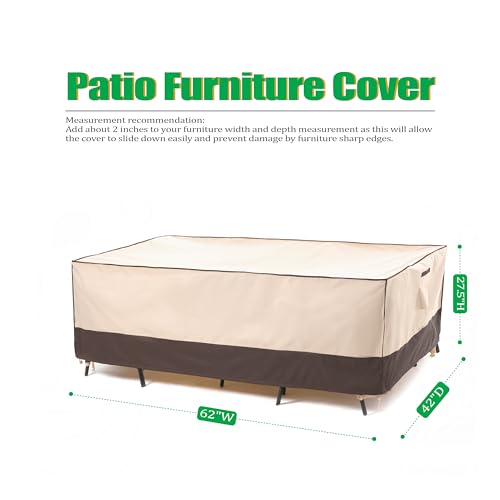 F&J Outdoors Patio Furniture Cover, Waterproof UV Resistant for Table & Chairs Set, 62"Wx42"Dx27.5"H - color: Beige + Coffee, size: 62"(W)×42"(D)×27.5"(H)