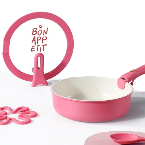 CAROTE 18Pcs Ceramic Cookware Set with Detachable Handle, Pots and Pans Set Non Stick, Non Toxic Kitchen Cooking Sets with Stand-Up Lid, PFAS and PFOA Free, Oven Safe, Induction Ready, Pink - color: Pink