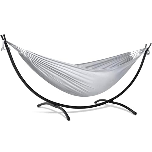 SUNCREAT Stand Alone Hammocks for Outside, 2 Person Self Standing Hammock, Light Gray - color: Light Gray