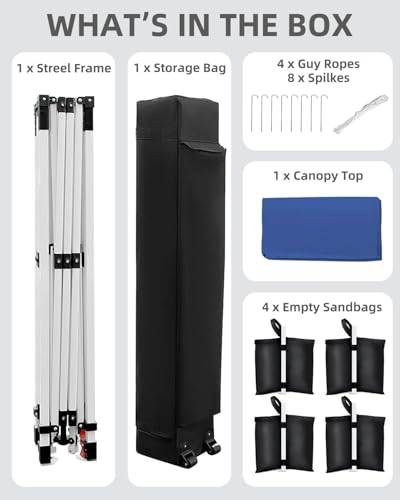 GarveeLife 10x10 Pop Up Canopy with One Button Push Setup - Heavy Duty Outdoor Canopy Tent with Portable Roller Bag - 3 Adjustable Height, 4 Weight Bags, 8 Stakes & 4 Guy Ropes Included, Blue - color: Blue