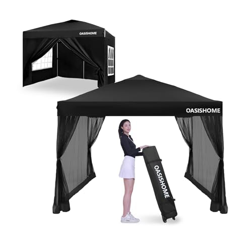 OASISHOME Pop-up Gazebo Instant Portable Canopy Tent 10'x10', with 2 Styles Sidewalls,Netting, Windows, Wheeled Bag, for Patio/Outdoor/Wedding Parties and Events(Black，10x10) - color: Black with 2 styles Sidewalls