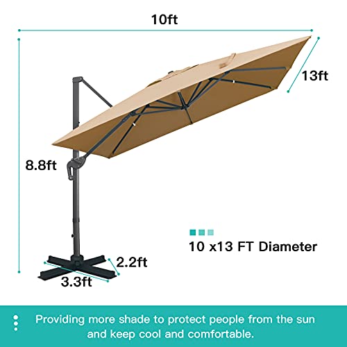 Sunnyglade 10x13Ft Cantilever Patio Umbrella Rectangular Deluxe Offset 360°Rotation & Integrated Tilting System Hanging Umbrella for Market Garden Deck Pool Backyard Patio (Tan) - color: Tan, size: 10 x 13 ft