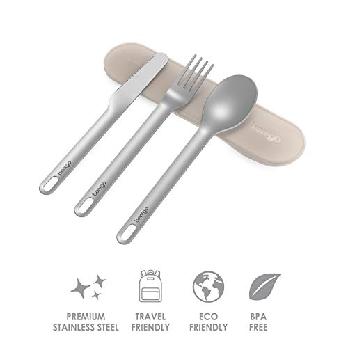 Bentgo Stainless Travel Utensil Set - Reusable 3-Piece Silverware Set with Carrying Case, High-Grade Premium Steel, BPA-Free Case, Eco-Friendly - Ideal for Travel, Camping, and Office Use (Sand) - color: Sand