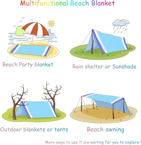 Beach Blanket 78''X81'' 4-7 Adults Quick Drying Outdoor Picnic Mat Accessories for Travel, Hiking，Drying&Compact&Lightweight,Picnic Mat Vacation Essentials for Beach Camping Travel