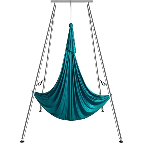 VEVOR Yoga Stand Frame, Max 441-551 lbs Load Swing Stand, Triangular Structure Aerial Rig, Aerial Silk Stands with Yoga Hammock, Standard & Height-Adjustable Version - color: Green, style: Standard Version