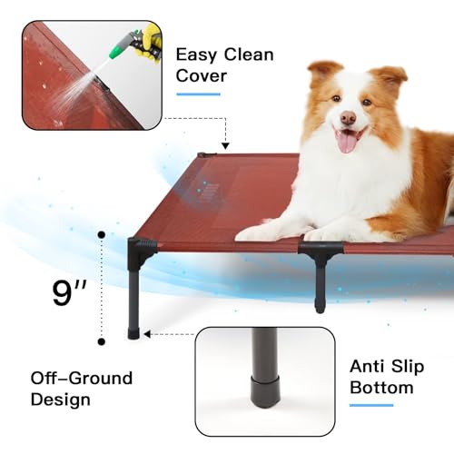 suddus Elevated Dog Bed Waterproof Outdoor, Portable Raised Dog Beds, Dog Cot Off the Floor, Dog Bed Easy Clean Indoor or Outdoor Use, X Large, Red - color: Red, size: XL (48"L x 36"W x 9"H)
