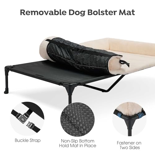 Veehoo Orthopedic Elevated Dog Bed with Fluffy Plush Bolster Cushion, Indoor Raised Dog Beds for Large Dogs, Soft Pet Sofa Cot with Removable Washable Mat, No-Slip Feet, 49 x 33 inches, Cream White - color: Cream White, size: 49.0"L x 33.0"W x 9.0"Th