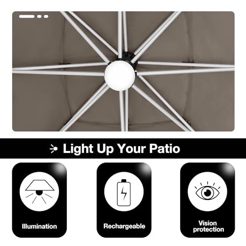 EliteShade USA Atlas 3-Tier 10x10FT Full Aluminum Cantilever Patio Umbrella for Outdoor Restaurant Garden Courtyard Deck Pool and Marketing with Light (No battery), Sunflower Yellow - color: Sunflower Yellow, style: 10FT Atlas