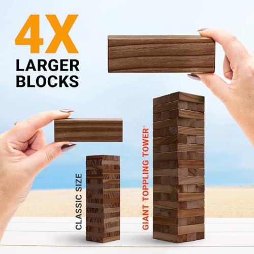 GoSports Giant Wooden Outdoor Stacking Game – Stacks Up to 3 ft – Large Toppling Tower with Case for Yard Games, Family Game Night, Camping, and Parties - color: Brown Wood Stain