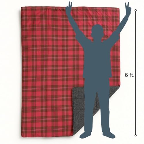 ROAM Weatherproof Sherpa Fleece Blanket - Durable Recycled Ripstop Exterior, Eco Insulation, Compact Travel Design, Machine Washable, All-Season Outdoor & Indoor Blanket, 75" x 52" (Campfire Plaid) - color: Campfire Plaid