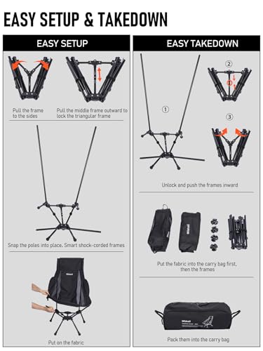 WildCall Lightweight Folding High Back Camping Chair with Head Support, Compact Beach Chair with Anti-Sinking Large Feet and Three Tilt Angles Adjustment - color: 2 X Black High Back