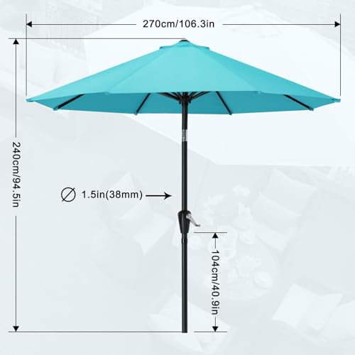 MASTERCANOPY 9FT Patio Umbrella with Push Button Tilt and Crank, Outdoor Market Umbrella with 8 Sturdy Ribs, UV Protection & Waterproof for Garden, Deck, Backyard, Pool (Turquoise) - color: turquoise, size: 9FT