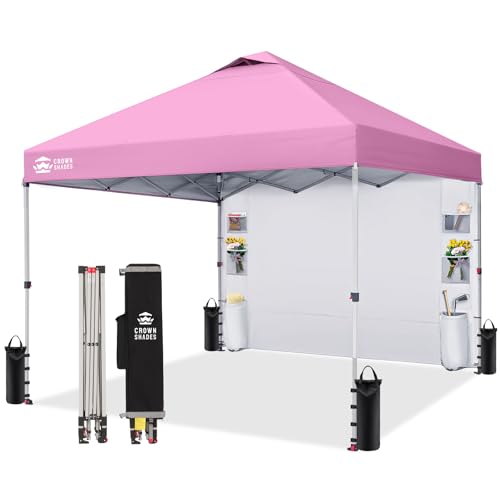 CROWN SHADES Canopy Tent, 10 x 10 Foot Portable Pop Up Outdoor Shelter with Pocket Sidewall, Push Center Lock, UV Protection, and Carry Bag, Pink - color: Pink