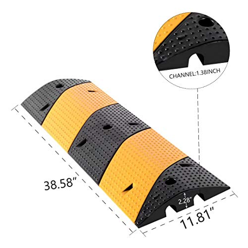 2 Pack Rubber Cable Ramp Hose Cable Protector Ramp 2 Channel 88000Lbs Load Capacity Traffic Speed Bump Wires Power Lines Extension Cord Cover for Indoor Outdoor