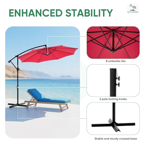NEWBULIG 10FT Patio Umbrella, Offset Cantilever Outdoor Patio Table Umbrella, UV Protection, Fade Resistant Fabric, Easy Tilt Adjustment for Pool, Deck, Garden, Backyard - color: Bright Red, size: 10ft-Basic
