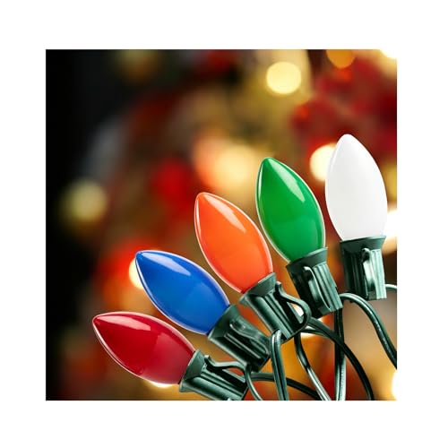 C9 26ft Indoor/Outdoor Opaque Multi-Color LED Christmas String Lights with 25 Bulbs and E17 Base | 120V, 0.6W - style: Opaque Multicolor LED