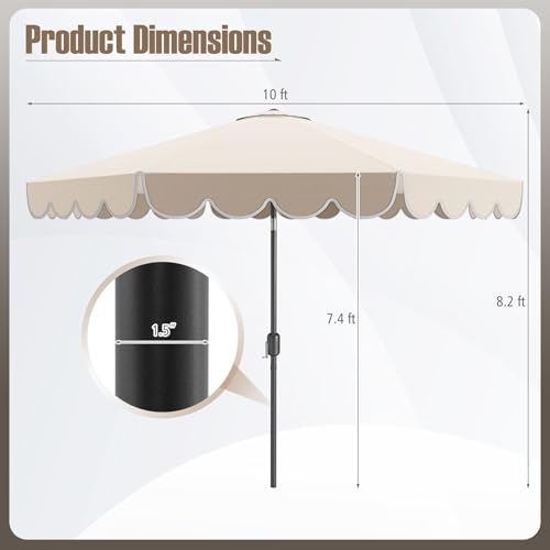 Tangkula 10 FT Patio Umbrella, 2-Tiers Scalloped Outdoor Table Market Umbrella with Tilt Adjustment, Crank, 8 Sturdy Ribs for Pool, Deck, Backyard (Beige) - color: Beige, size: 10Ft