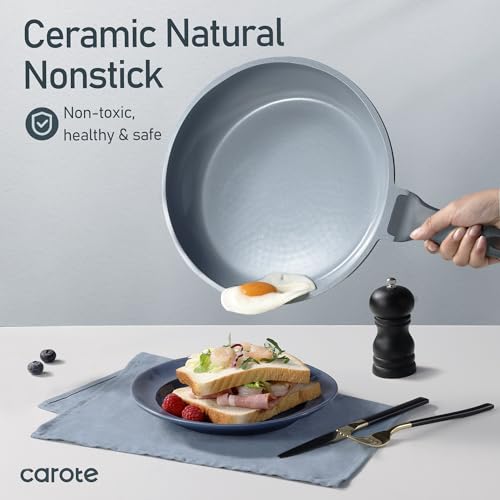 CAROTE 14 Pcs Ceramic Cookware Set, Pots and Pans Set Non Stick with Ceramic Coating, Induction Kitchen Sets - color: Blue
