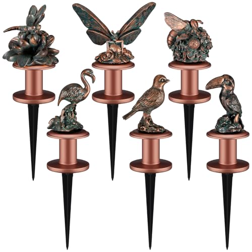 Zonon 6 Pcs Garden Hose Guide Stake Decorative 11.8 Inch Heavy Duty Metal Antique Water Hose Roller Guard Guide Stake Spike Resin Plant Saver Tools for Lawn Yard Garden(Antique Copper,Birds) - color: Antique Copper, style: Birds