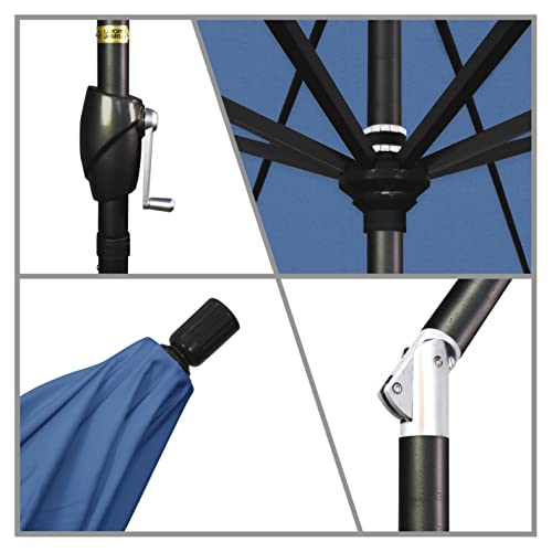 California Umbrella 9' Round Aluminum Market Umbrella, Crank Lift, Push Button Tilt, Black Pole, Frost Blue Olefin - color: Frost Blue