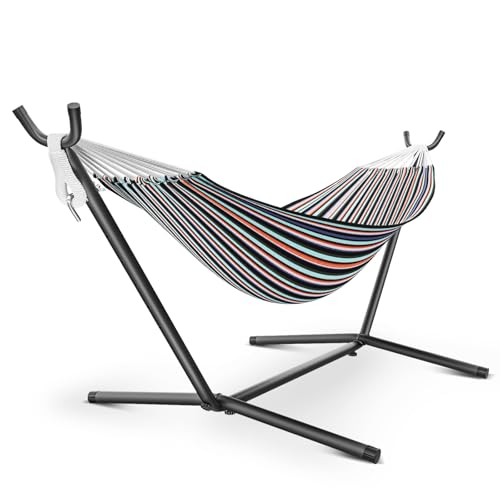 Hammock with Stand for Outside, 600lbs Portable Hammock with Carrying Bag for 2-Person Outside Patio, Heavy Duty, Easy Assembly