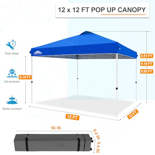 EAGLE PEAK Pop Up Canopy Tent with Wheeled Carry Bag, 8 Stakes, 4 Ropes, 4 Weight Bags, Easy Set Up Tent Canopy, 12x12 ft, 144sqft of Shade, Blue - color: Blue, size: 12x12