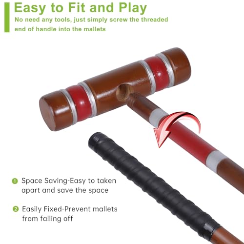 Six Player Croquet Set, 28’’ Croquet Set with Wooden Mallets/Colored Ball/Wickets/Stakes for Adults/Teenager/Family-Perfect for Lawn/Backyard Game/Park (Mahogany Color) - color: Classic Mahogany-with Grip Tape
