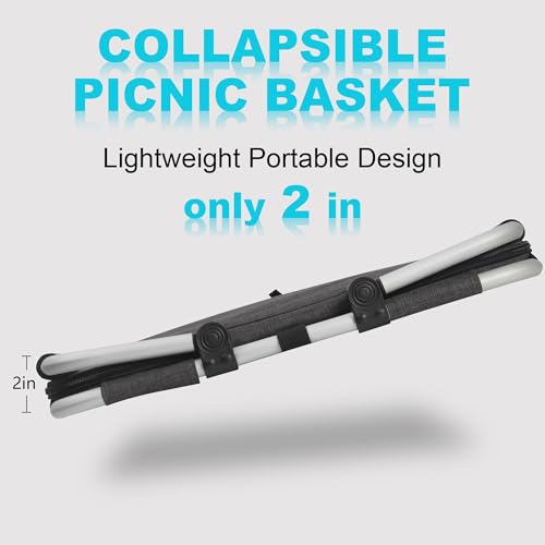 Picnic Basket, SIYUAN Collapsible Market Basket Insulted Cooler with Handles 27L Large Farmers Grocery Basket with Lid Portable Tote Bag, Black - color: Black