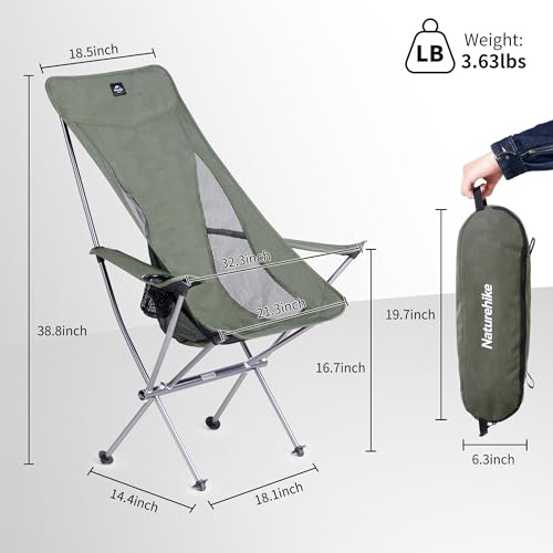 Naturehike YL06 Plus Camping Chair, Ultralight Portable Camp Chair with Storage Bag, Compact Folding Beach Chair for Backpacking Hiking Fishing Picnic