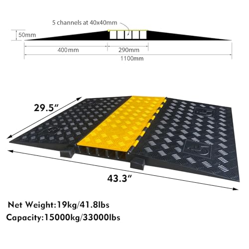 Rubber Cable Ramp 5 Channel Drive Over Hose Cable Protector Outdoor 22000Lbs Load Capacity Wires Power Lines Extension Cord Cover Traffic Speed Bump 1 Pack - color: Grey-22000Lbs-5Channel-1Pack