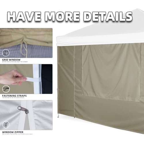 Sunshade Sidewall, SunWall with Door and Window for 10×10 Pop Up Canopy Straight Leg, Outdoor Instant Canopies Wall, 1 Pack Canopy Sidewall Only (Spliceable, Khaki) - color: Khaki - Spliceable
