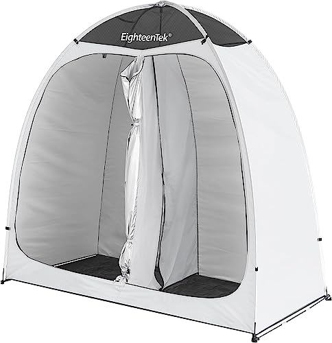 EighteenTek® Shower Tent Changing Room 2 Rooms Outdoor Pop Up Camping Portable Privacy Dressing Shelter 83"x43"x80"H - color: White, size: 81"l X 43"w X 81"h
